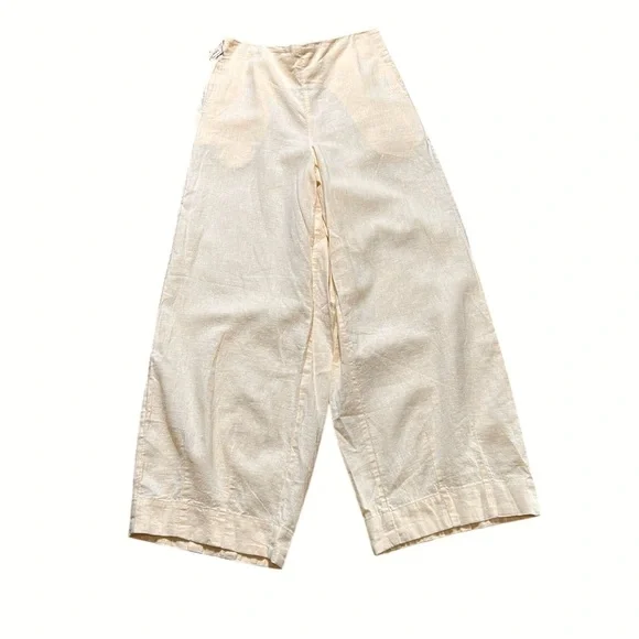 NWOT Free People X Free EST Wide Leg Linen Blend Pants Pale Yellow XS Tall and S - Picture 7 of 9